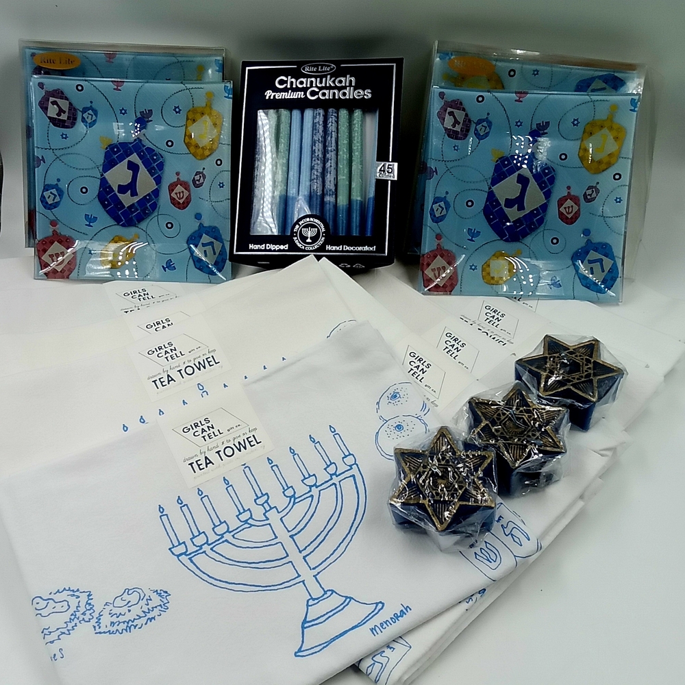 Chanukah Celebration Set with Blue and White Candles